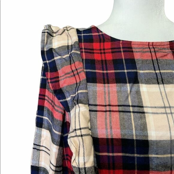 🆕 Kensie Plaid Bell Sleeve Ruffle Check Long Slv - Picture 6 of 9